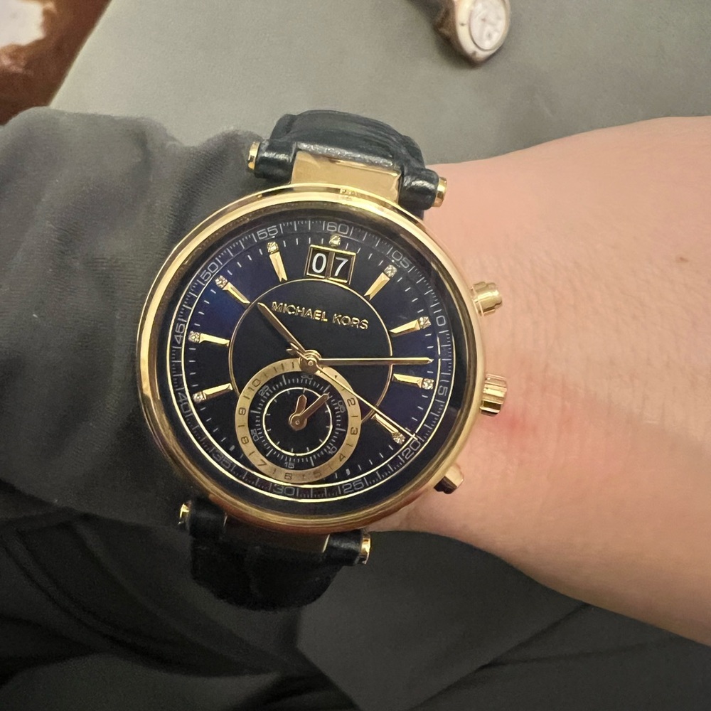 Navy Leather MK Watch